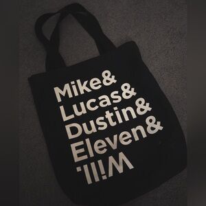 STRANGER THINGS Black Tote Bag with White Text